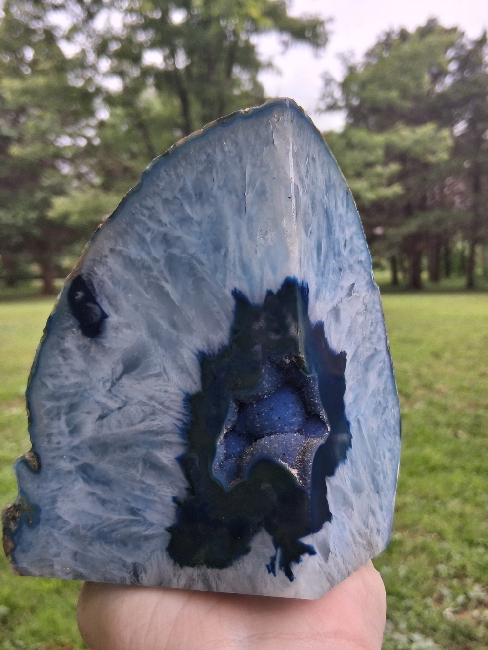 Brazilian Agate Blue Druzy Crystal Display Corner Piece Slice Bookend Geode